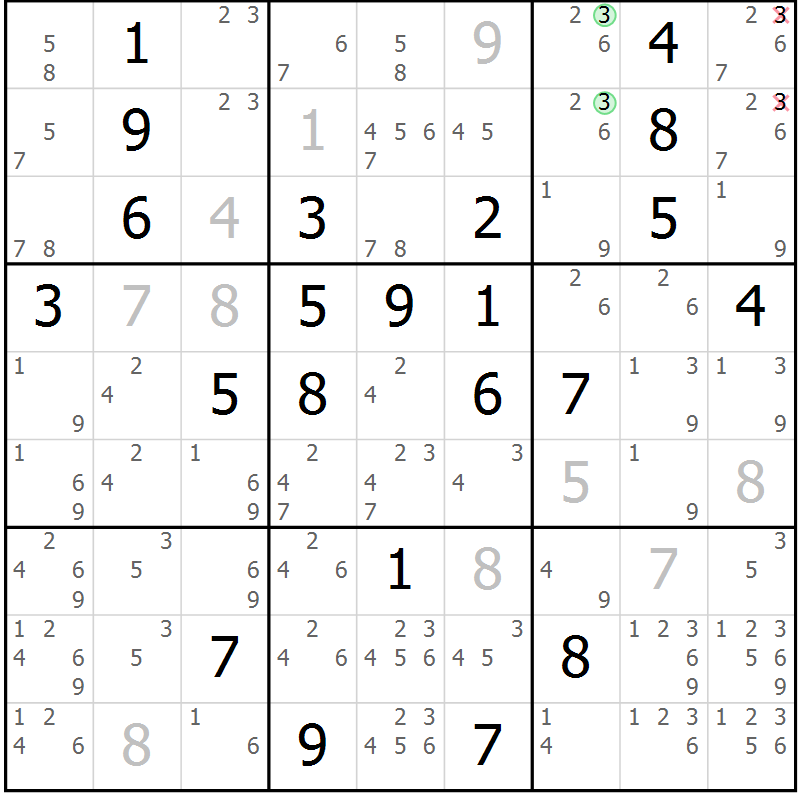Position des candidats pour la solution de la Gr 117 page 120 du magazine de sudoku Giga sudoku niv 6-8 n° 032
