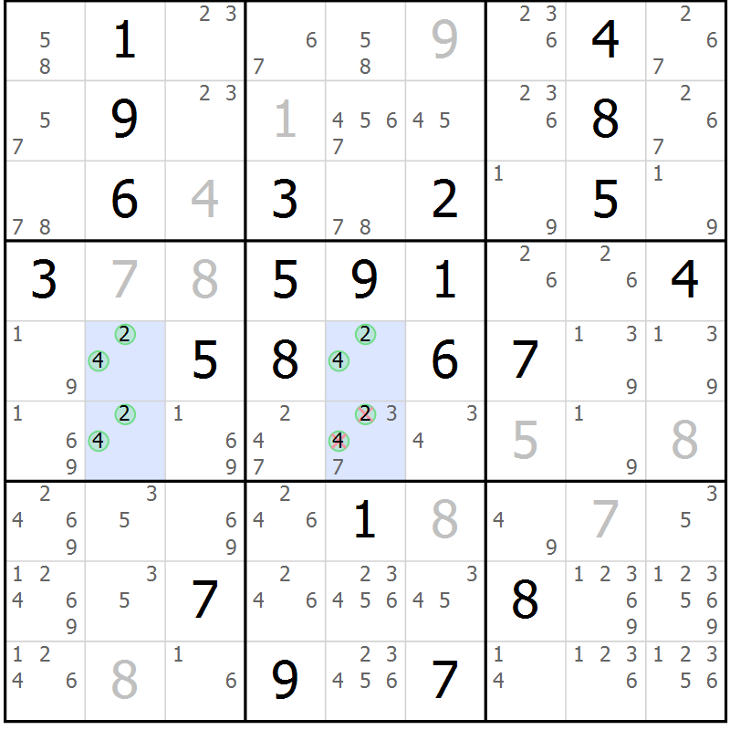 Position des candidats pour la solution de la Gr 117 page 120 du magazine de sudoku Giga sudoku niv 6-8 n° 032