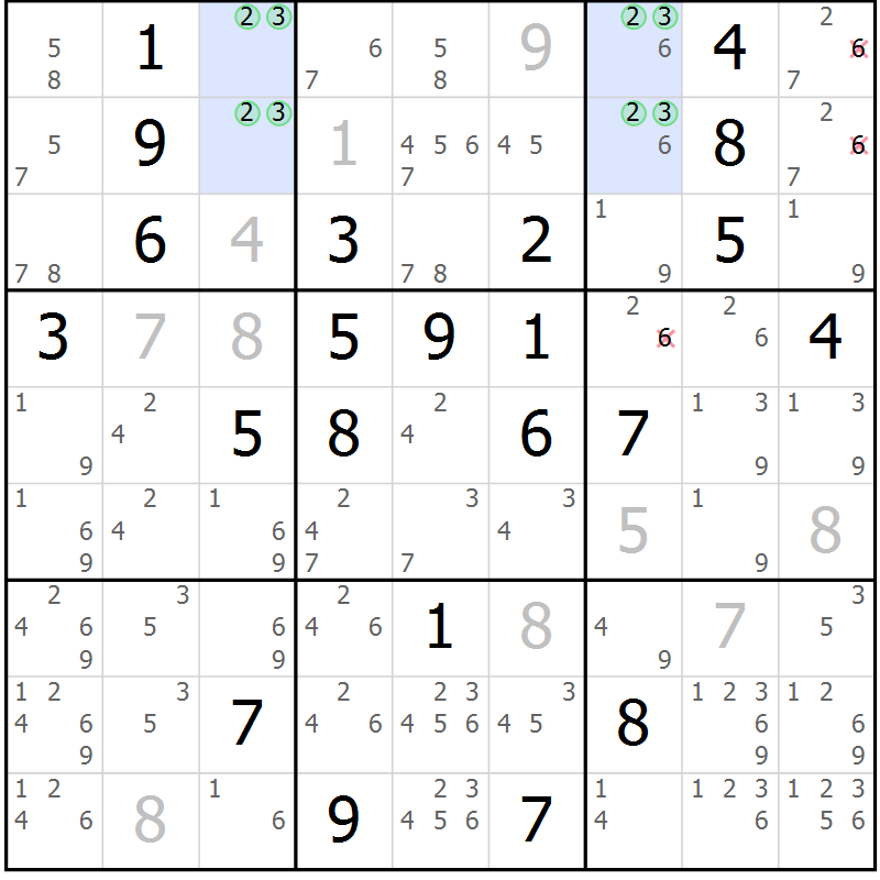 Position des candidats pour la solution de la Gr 117 page 120 du magazine de sudoku Giga sudoku niv 6-8 n° 032