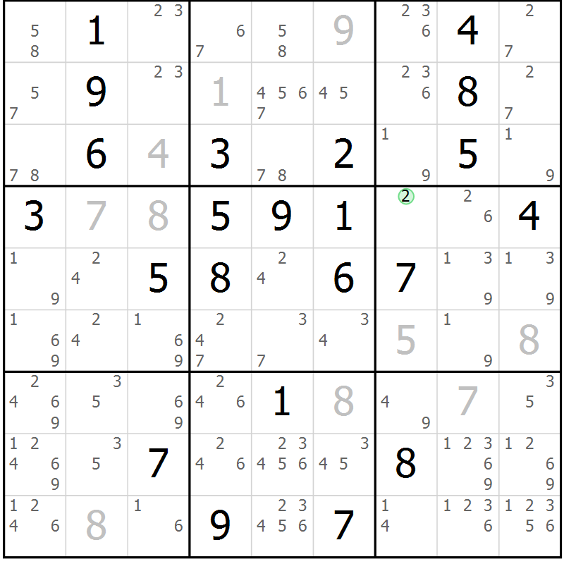 Position des candidats pour la solution de la Gr 117 page 120 du magazine de sudoku Giga sudoku niv 6-8 n° 032