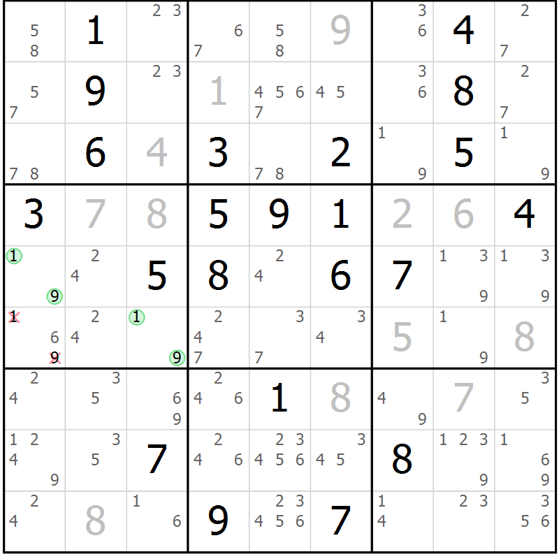 Position des candidats pour la solution de la Gr 117 page 120 du magazine de sudoku Giga sudoku niv 6-8 n° 032