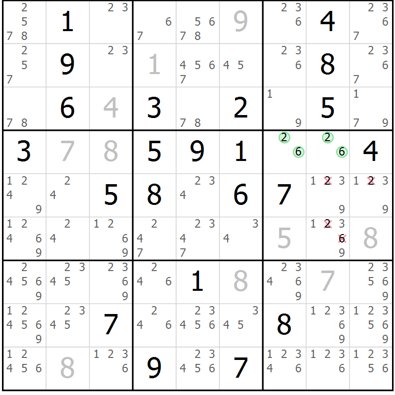 Position des candidats pour la solution de la Gr 117 page 120 du magazine de sudoku Giga sudoku niv 6-8 n° 032