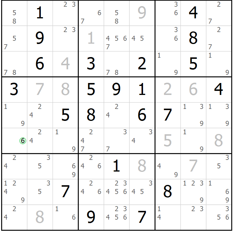 Position des candidats pour la solution de la Gr 117 page 120 du magazine de sudoku Giga sudoku niv 6-8 n° 032
