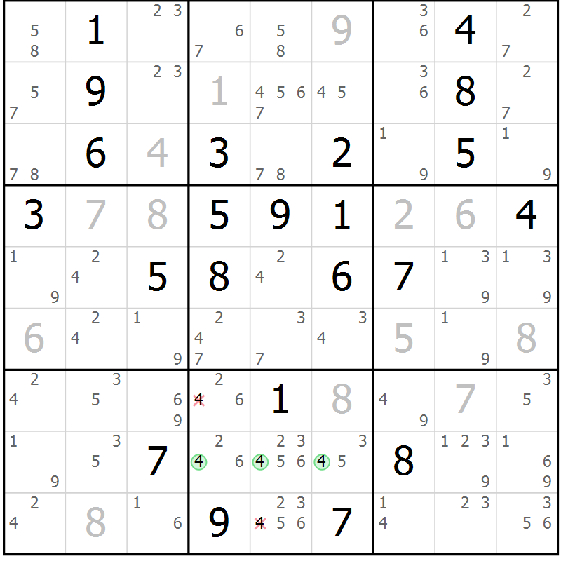 Position des candidats pour la solution de la Gr 117 page 120 du magazine de sudoku Giga sudoku niv 6-8 n° 032