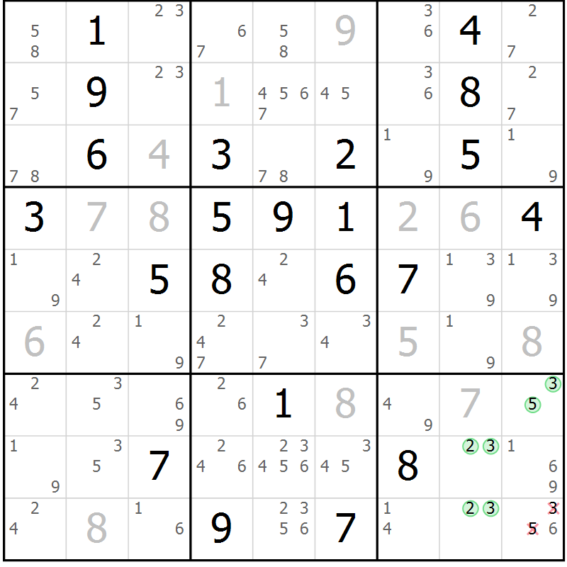 Position des candidats pour la solution de la Gr 117 page 120 du magazine de sudoku Giga sudoku niv 6-8 n° 032
