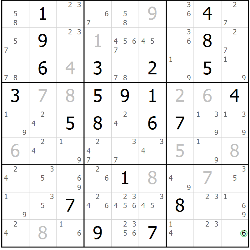 Position des candidats pour la solution de la Gr 117 page 120 du magazine de sudoku Giga sudoku niv 6-8 n° 032