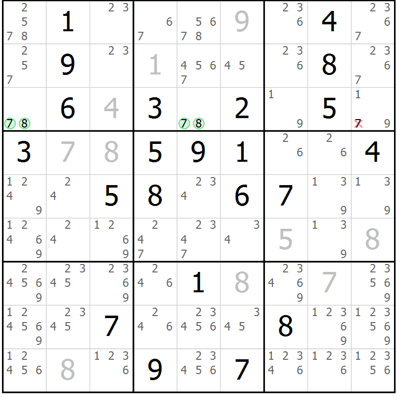 Position des candidats pour la solution de la Gr 117 page 120 du magazine de sudoku Giga sudoku niv 6-8 n° 032