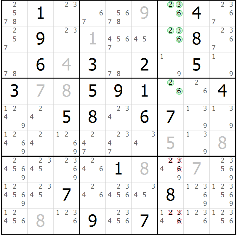 Position des candidats pour la solution de la Gr 117 page 120 du magazine de sudoku Giga sudoku niv 6-8 n° 032