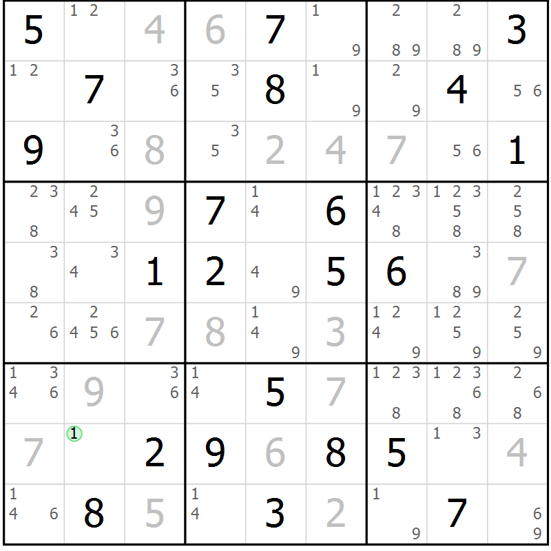 Position des candidats pour la solution de la Gr 118 page 121 du magazine de sudoku Giga sudoku niv 6-8 n° 032