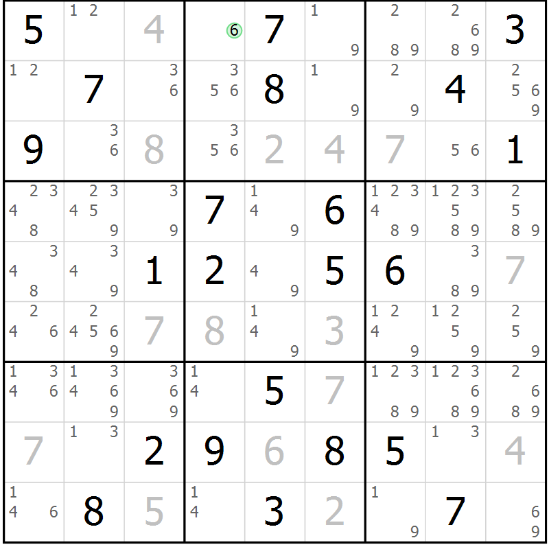 Position des candidats pour la solution de la Gr 118 page 121 du magazine de sudoku Giga sudoku niv 6-8 n° 032