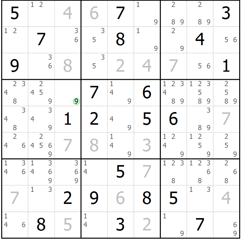 Position des candidats pour la solution de la Gr 118 page 121 du magazine de sudoku Giga sudoku niv 6-8 n° 032