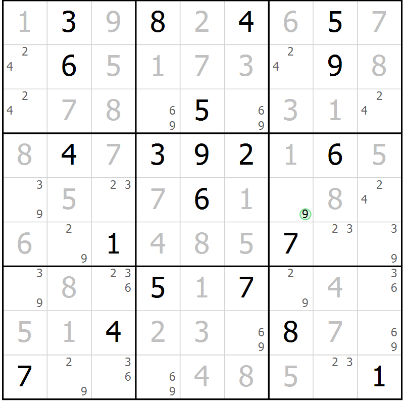 Position des candidats pour la solution de la Gr 119 page 122 du magazine de sudoku Giga sudoku niv 6-8 n° 032