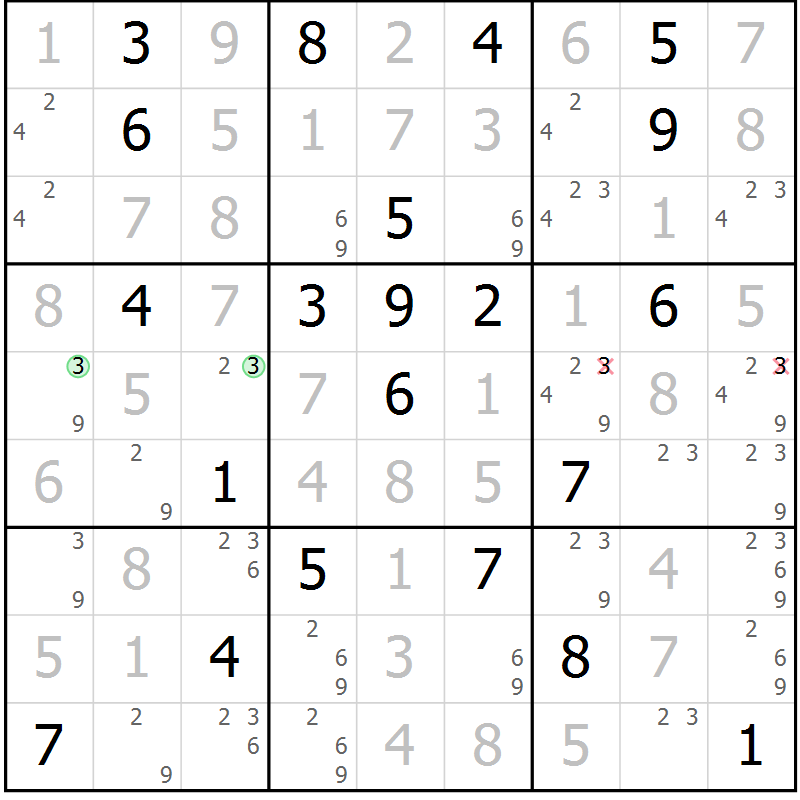 Position des candidats pour la solution de la Gr 119 page 122 du magazine de sudoku Giga sudoku niv 6-8 n° 032