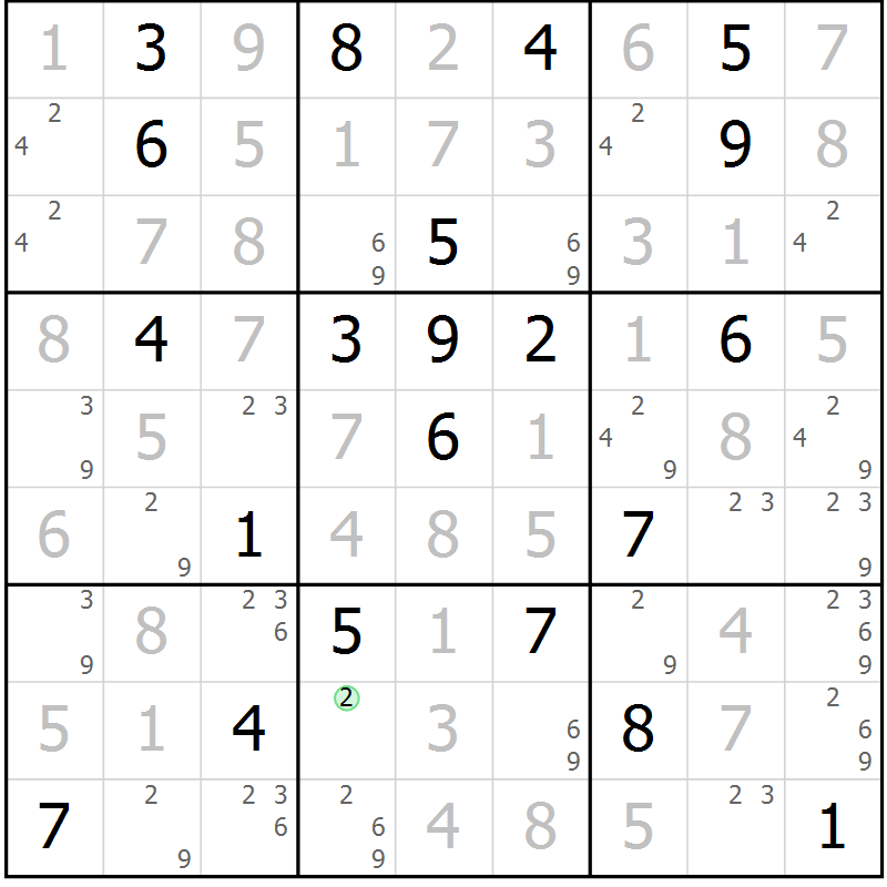 Position des candidats pour la solution de la Gr 119 page 122 du magazine de sudoku Giga sudoku niv 6-8 n° 032