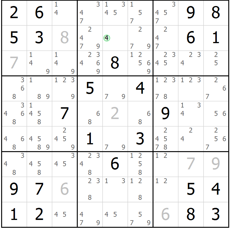 Position des candidats pour la solution de la Gr 12 page 15 du magazine de sudoku Giga sudoku niv 6-8 n° 032