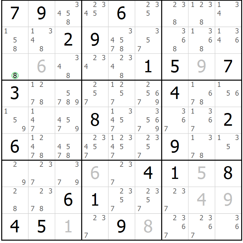Position des candidats pour la solution de la Gr 120 page 123 du magazine de sudoku Giga sudoku niv 6-8 n° 032