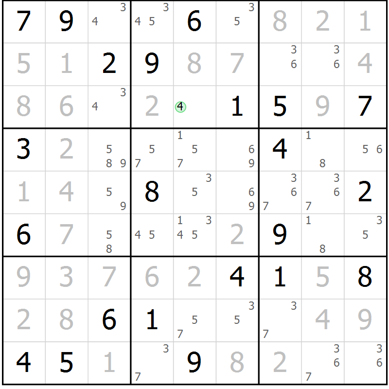 Position des candidats pour la solution de la Gr 120 page 123 du magazine de sudoku Giga sudoku niv 6-8 n° 032