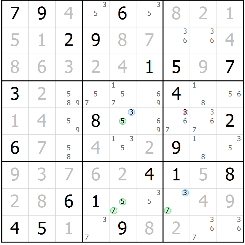 Position des candidats pour la solution de la Gr 120 page 123 du magazine de sudoku Giga sudoku niv 6-8 n° 032