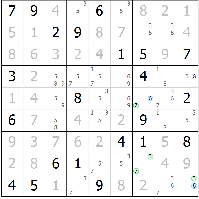 Position des candidats pour la solution de la Gr 120 page 123 du magazine de sudoku Giga sudoku niv 6-8 n° 032