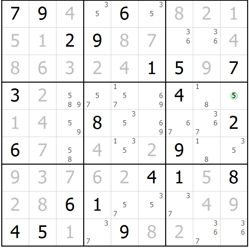Position des candidats pour la solution de la Gr 120 page 123 du magazine de sudoku Giga sudoku niv 6-8 n° 032