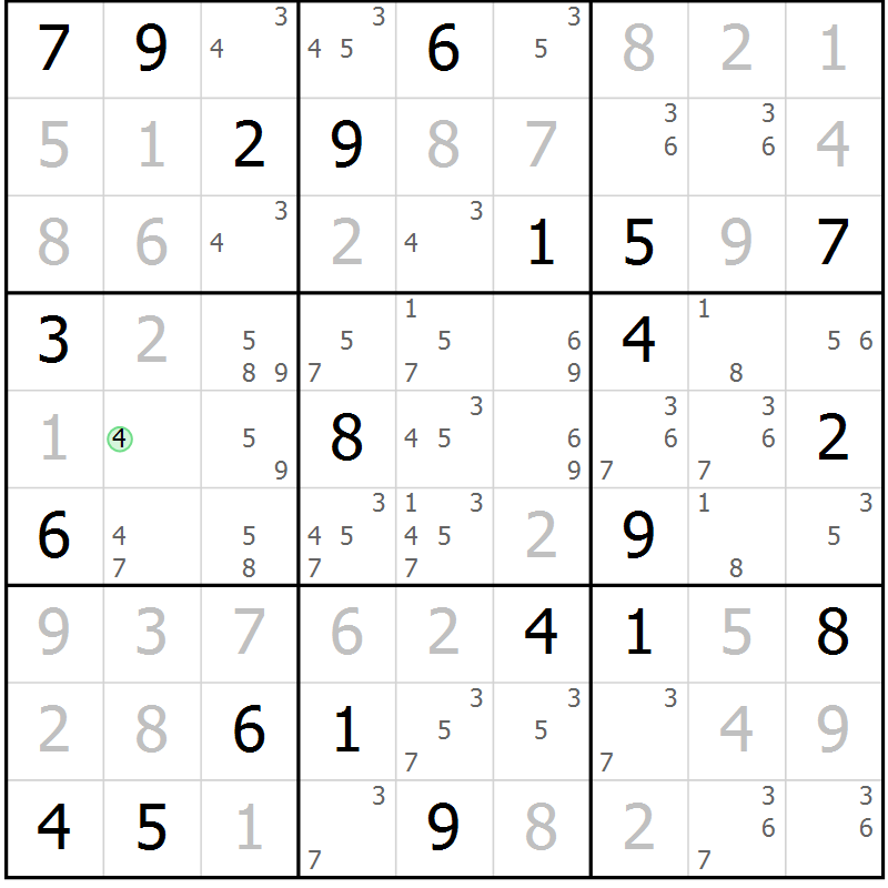 Position des candidats pour la solution de la Gr 120 page 123 du magazine de sudoku Giga sudoku niv 6-8 n° 032