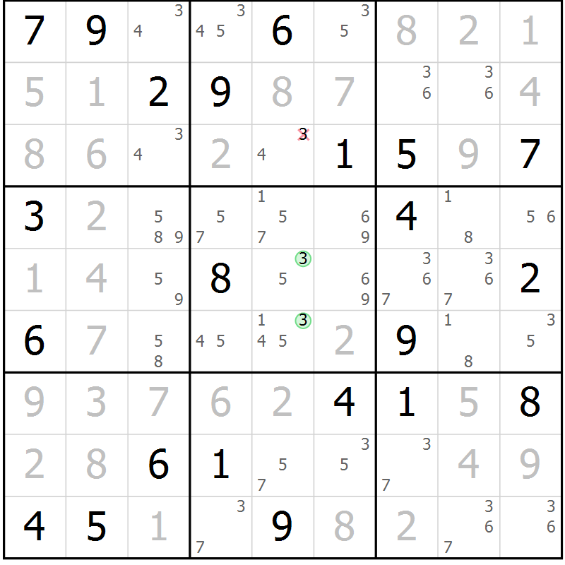 Position des candidats pour la solution de la Gr 120 page 123 du magazine de sudoku Giga sudoku niv 6-8 n° 032
