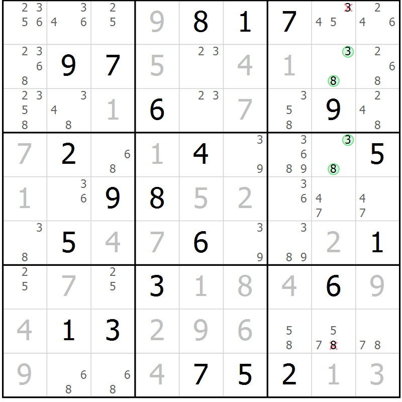 Position des candidats pour la solution de la Gr 122 page 125 du magazine de sudoku Giga sudoku niv 6-8 n° 032