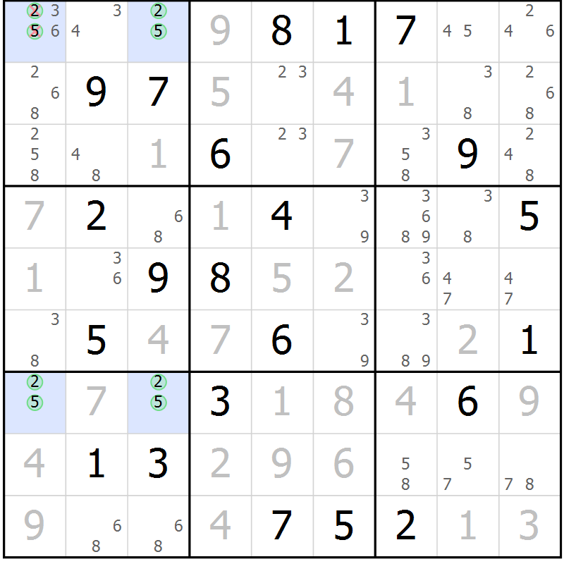 Position des candidats pour la solution de la Gr 122 page 125 du magazine de sudoku Giga sudoku niv 6-8 n° 032