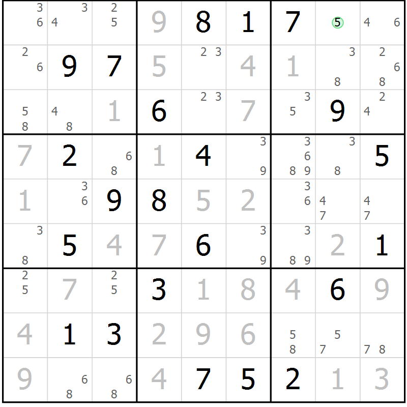 Position des candidats pour la solution de la Gr 122 page 125 du magazine de sudoku Giga sudoku niv 6-8 n° 032