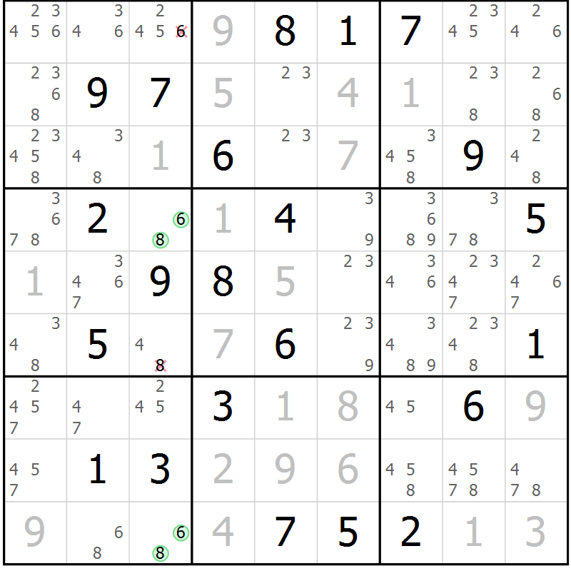 Position des candidats pour la solution de la Gr 122 page 125 du magazine de sudoku Giga sudoku niv 6-8 n° 032