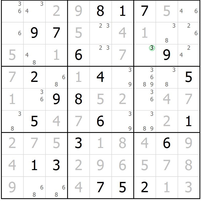 Position des candidats pour la solution de la Gr 122 page 125 du magazine de sudoku Giga sudoku niv 6-8 n° 032