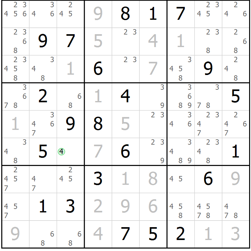 Position des candidats pour la solution de la Gr 122 page 125 du magazine de sudoku Giga sudoku niv 6-8 n° 032