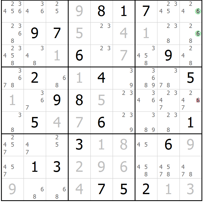 Position des candidats pour la solution de la Gr 122 page 125 du magazine de sudoku Giga sudoku niv 6-8 n° 032