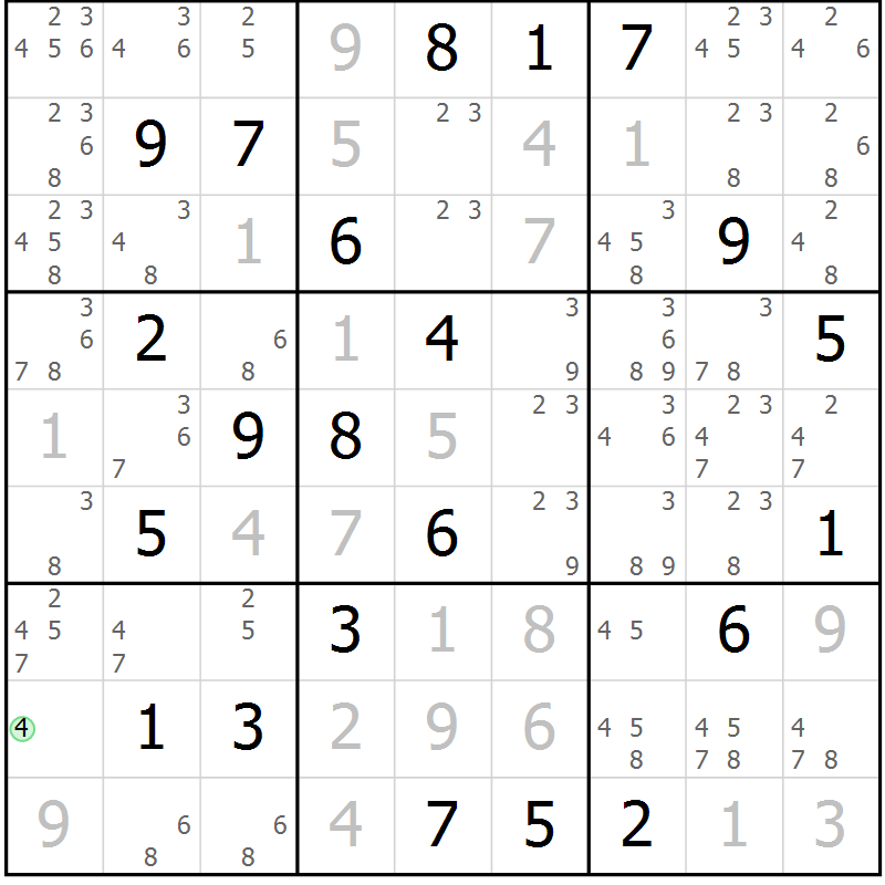 Position des candidats pour la solution de la Gr 122 page 125 du magazine de sudoku Giga sudoku niv 6-8 n° 032
