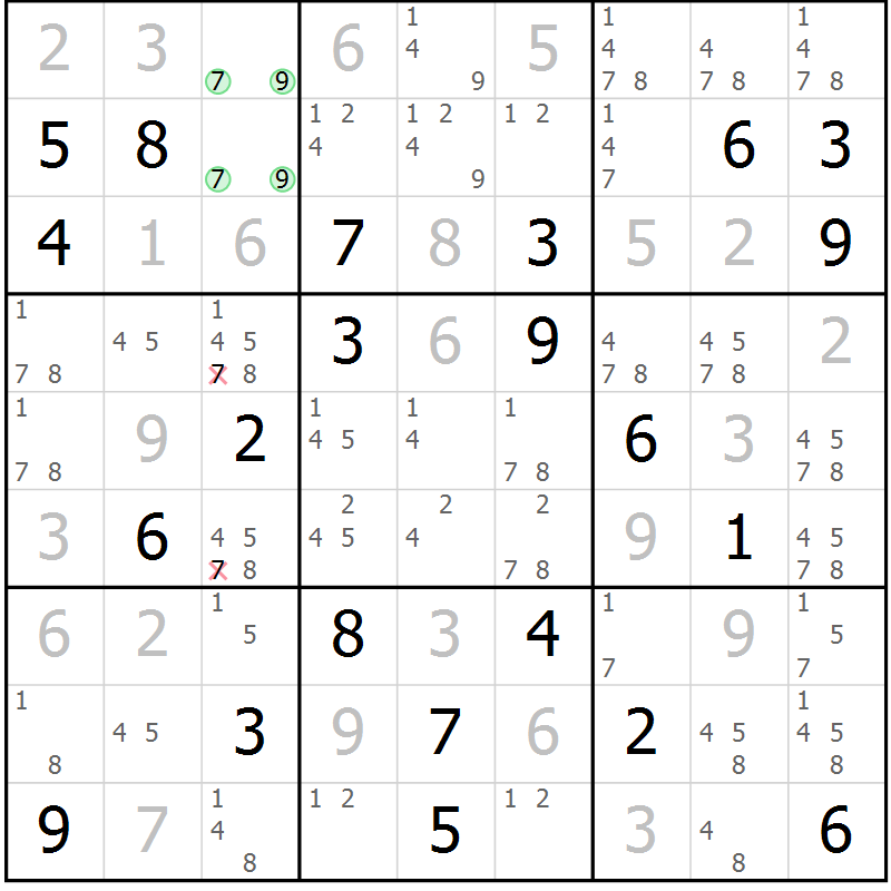 Position des candidats pour la solution de la Gr 123 page 126 du magazine de sudoku Giga sudoku niv 6-8 n° 032