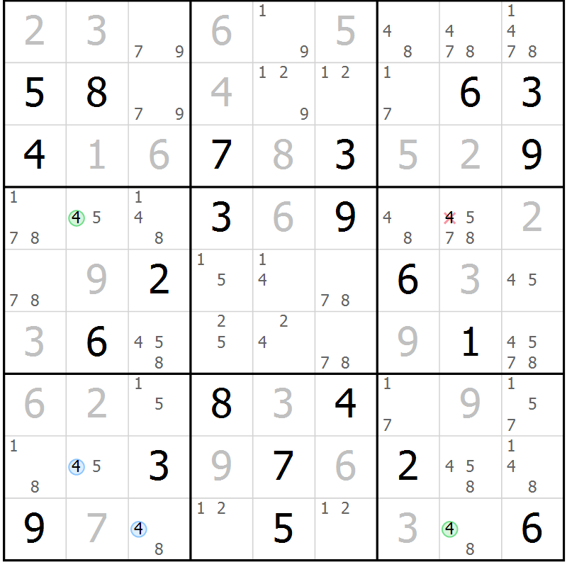 Position des candidats pour la solution de la Gr 123 page 126 du magazine de sudoku Giga sudoku niv 6-8 n° 032
