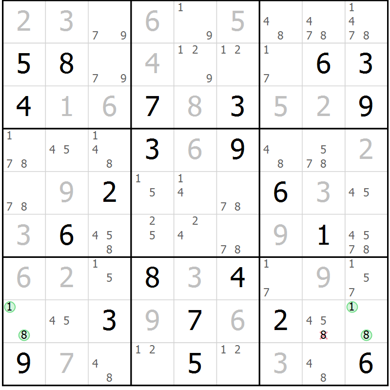Position des candidats pour la solution de la Gr 123 page 126 du magazine de sudoku Giga sudoku niv 6-8 n° 032