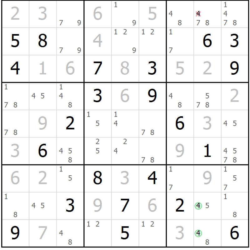 Position des candidats pour la solution de la Gr 123 page 126 du magazine de sudoku Giga sudoku niv 6-8 n° 032