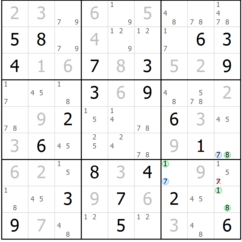 Position des candidats pour la solution de la Gr 123 page 126 du magazine de sudoku Giga sudoku niv 6-8 n° 032