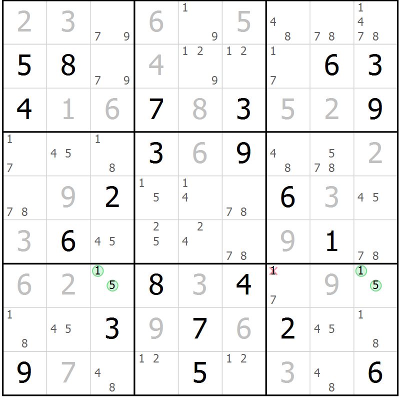 Position des candidats pour la solution de la Gr 123 page 126 du magazine de sudoku Giga sudoku niv 6-8 n° 032