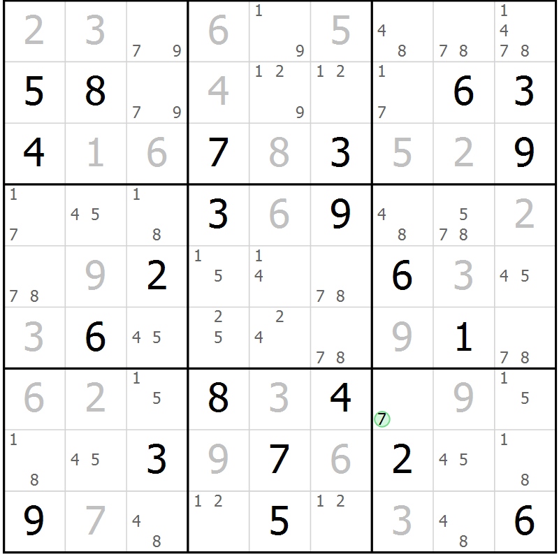 Position des candidats pour la solution de la Gr 123 page 126 du magazine de sudoku Giga sudoku niv 6-8 n° 032
