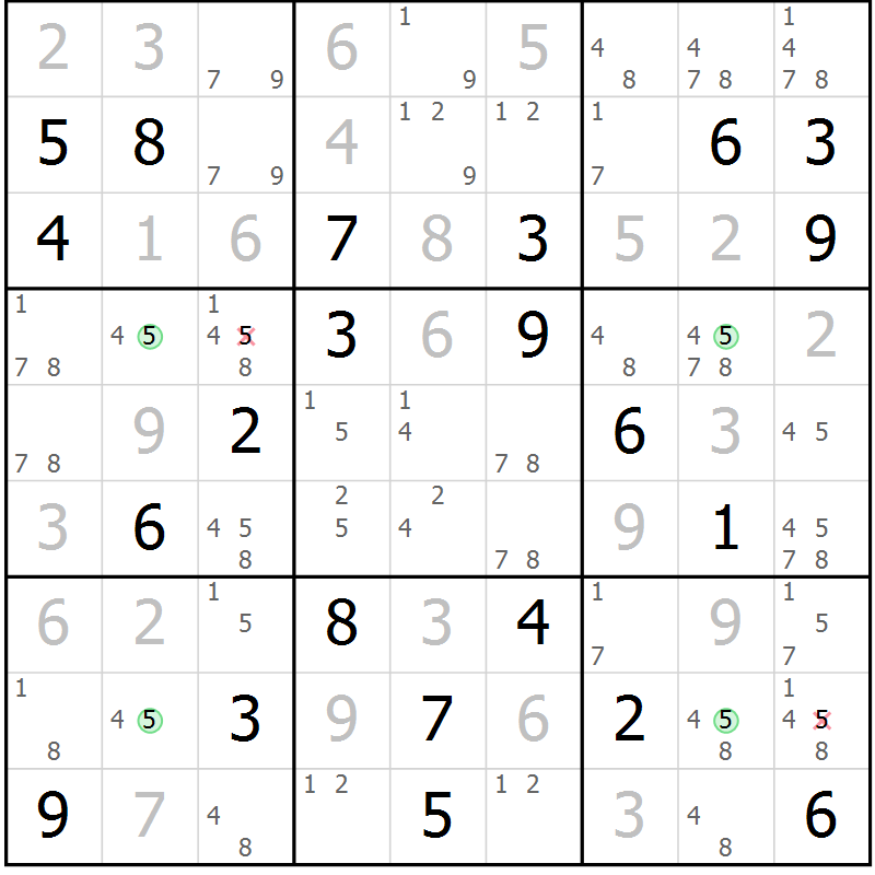Position des candidats pour la solution de la Gr 123 page 126 du magazine de sudoku Giga sudoku niv 6-8 n° 032