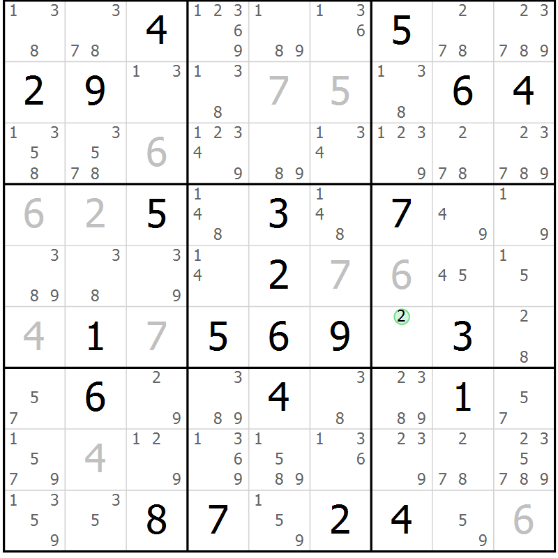 Position des candidats pour la solution de la Gr 124 page 127 du magazine de sudoku Giga sudoku niv 6-8 n° 032