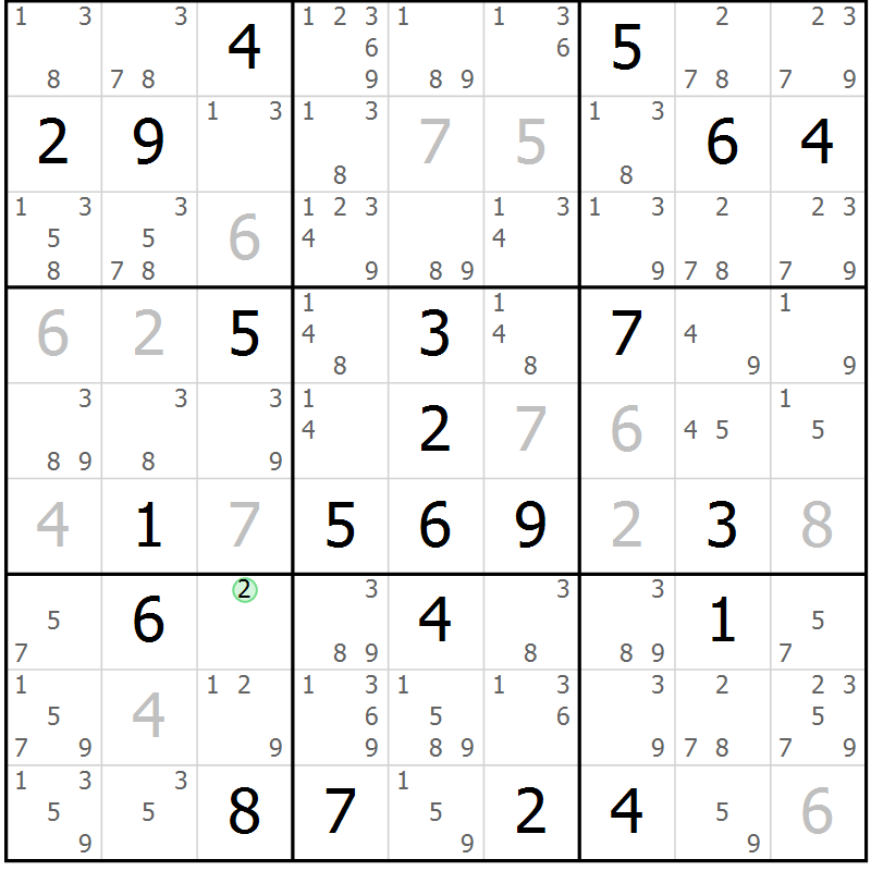 Position des candidats pour la solution de la Gr 124 page 127 du magazine de sudoku Giga sudoku niv 6-8 n° 032