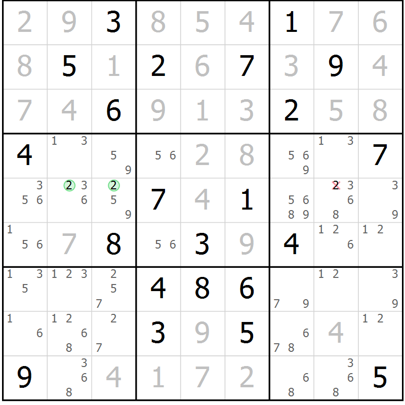 Position des candidats pour la solution de la Gr 125 page 128 du magazine de sudoku Giga sudoku niv 6-8 n° 032