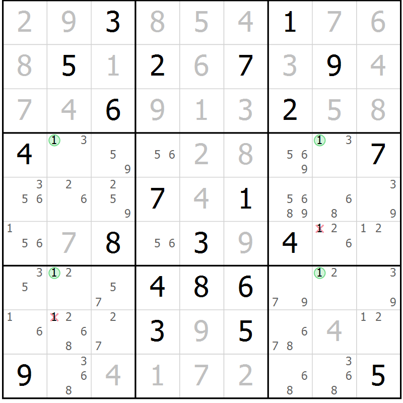 Position des candidats pour la solution de la Gr 125 page 128 du magazine de sudoku Giga sudoku niv 6-8 n° 032