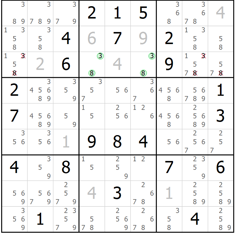 Position des candidats pour la solution de la Gr 126 page 129 du magazine de sudoku Giga sudoku niv 6-8 n° 032