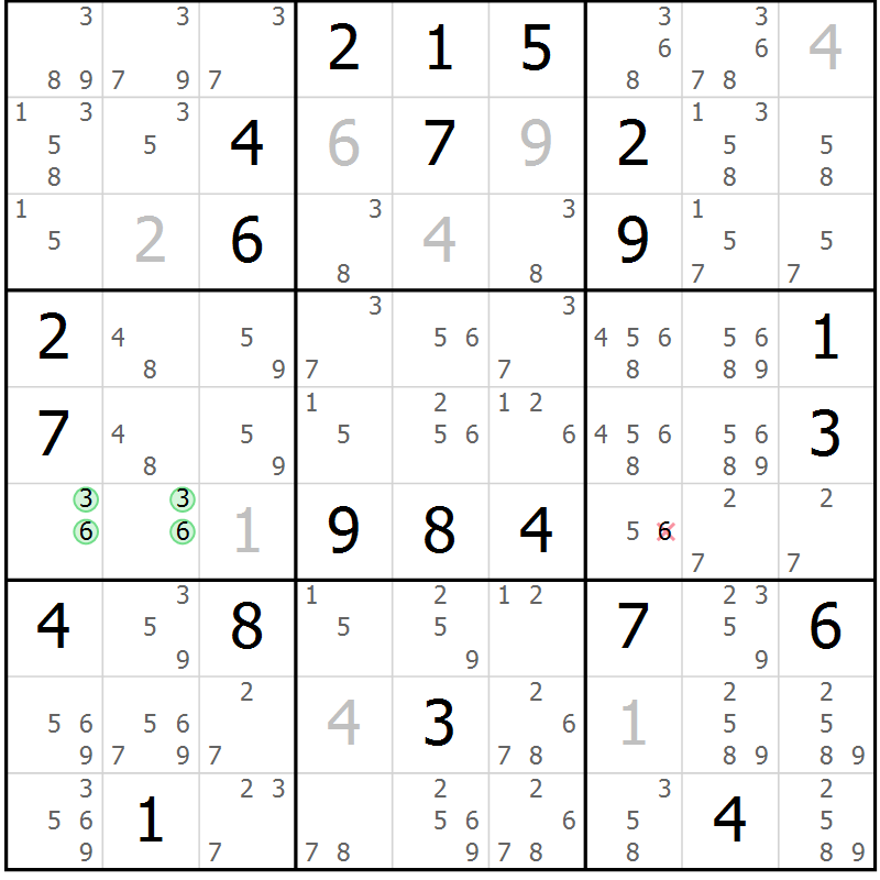 Position des candidats pour la solution de la Gr 126 page 129 du magazine de sudoku Giga sudoku niv 6-8 n° 032