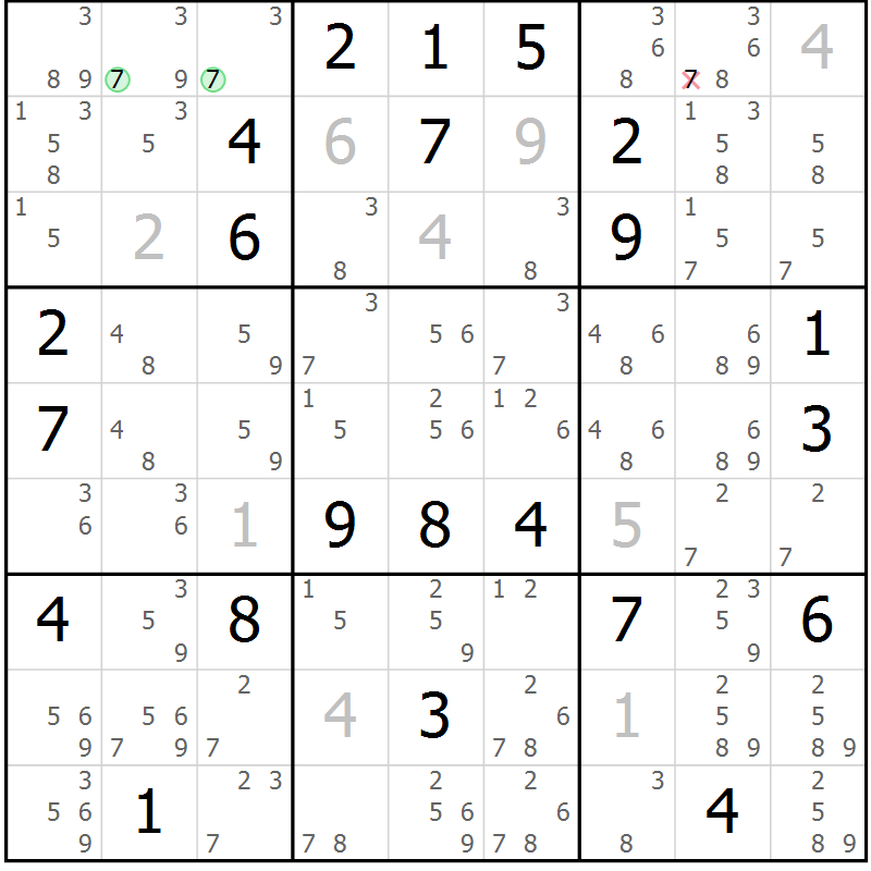 Position des candidats pour la solution de la Gr 126 page 129 du magazine de sudoku Giga sudoku niv 6-8 n° 032