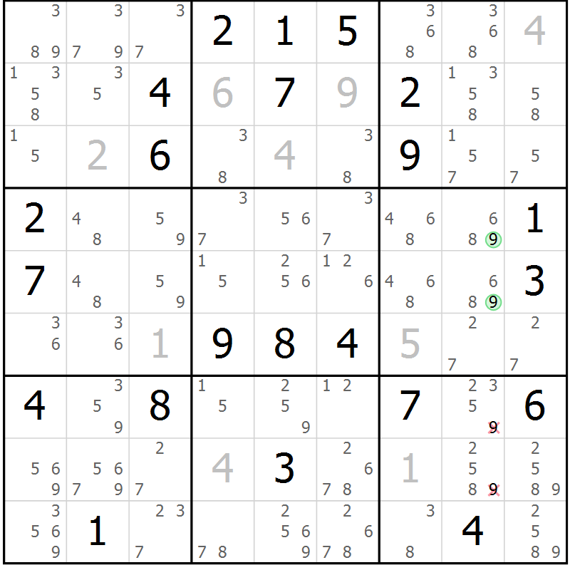 Position des candidats pour la solution de la Gr 126 page 129 du magazine de sudoku Giga sudoku niv 6-8 n° 032